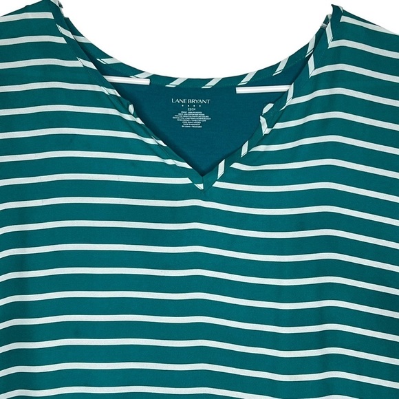 Lane Bryant Women’s Teal White Striped Front Short Cap Sleeve Top Size 22 24 3X - Picture 2 of 10